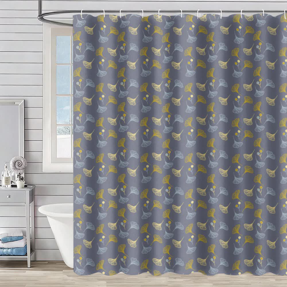 Rideau de douche à motif de feuilles de ginkgo - Gris - 230 cm x 180 cm - image 6