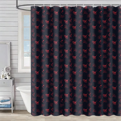 Rideau de douche à motif de feuilles de ginkgo - Noir et rouge - 230 cm x 180 cm - image 0