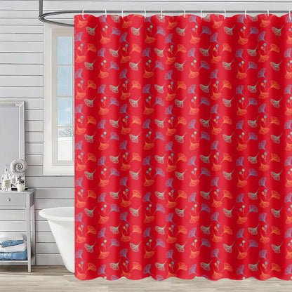 Rideau de douche à motif de feuilles de ginkgo - Rouge et vert - 230 cm x 180 cm - image 4