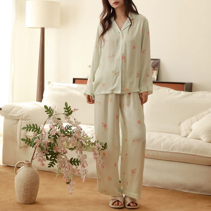 Ensemble pyjama vert frais à motifs floraux - image 4