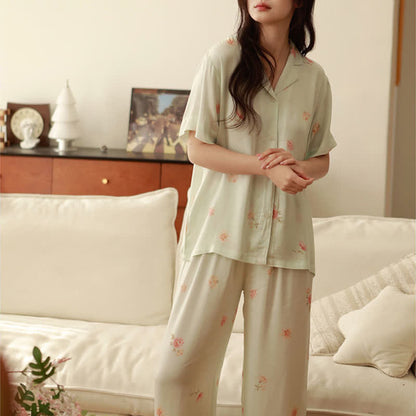 Ensemble pyjama vert frais à motifs floraux - image 17