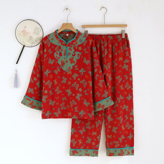 Ensemble pyjama en coton style papillon oriental - Rouge - XL - image 0