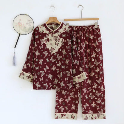 Ensemble pyjama en coton style papillon oriental - Violet - XL - image 3