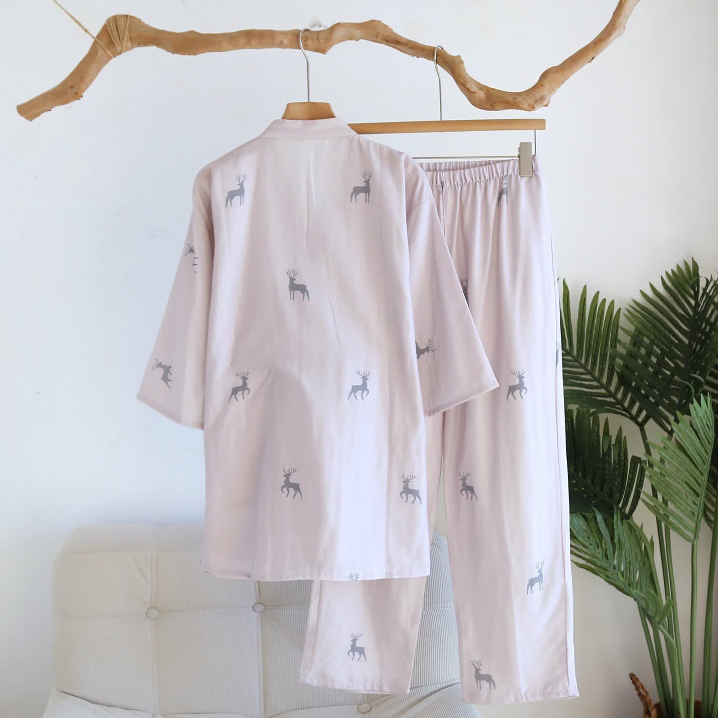 Ensemble kimono en gaze de coton à motif de cerf - image 2