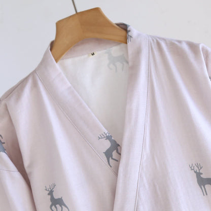 Peignoir de style kimono en gaze de coton à motif de cerf pour couples - image 4
