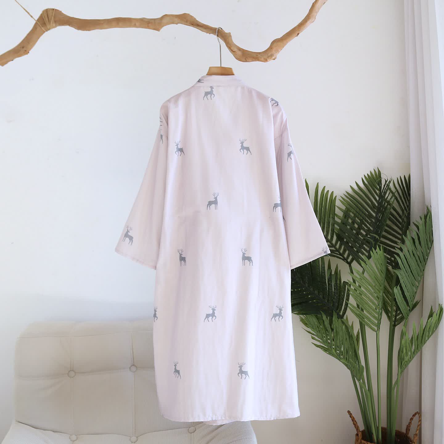 Peignoir de style kimono en gaze de coton à motif de cerf pour couples - image 2