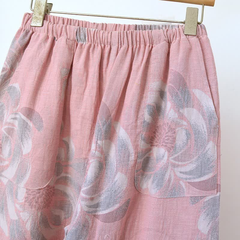 Ensemble pyjama en coton à motif pivoine et col montant - image 7
