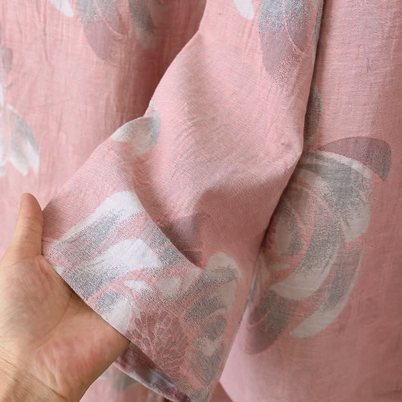 Ensemble pyjama en coton à motif pivoine et col montant - image 9