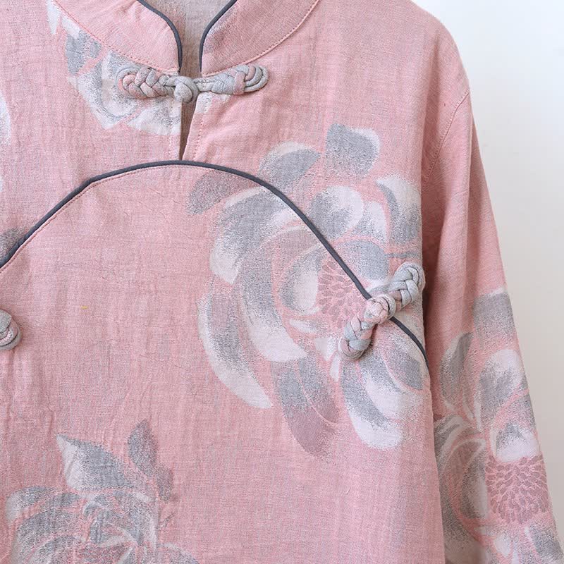 Ensemble pyjama en coton à motif pivoine et col montant - image 4