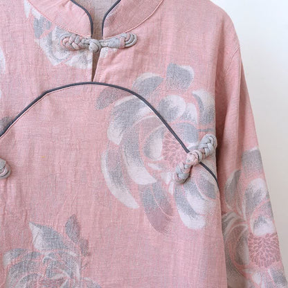 Ensemble pyjama en coton à motif pivoine et col montant - image 4