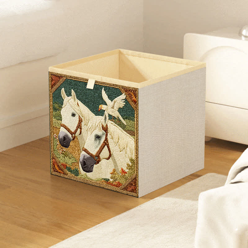 Sac de rangement pliable de style vintage avec motif de cheval et d'oiseau - image 1