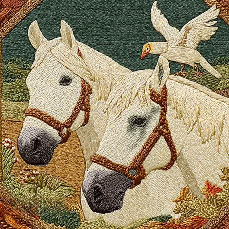 Sac de rangement pliable de style vintage avec motif de cheval et d'oiseau - image 3