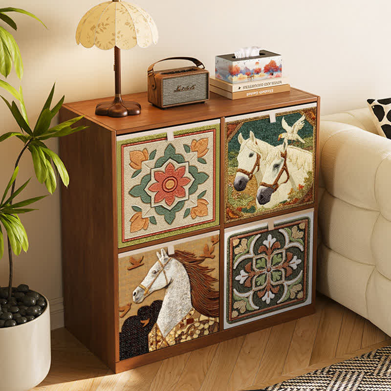 Sac de rangement pliable de style vintage avec motif de cheval et d'oiseau - image 2