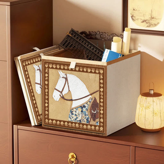 Panier de rangement en tissu à motif de chevaux vintage - Kaki - 33 cm × 33 cm × 38 cm - image 0