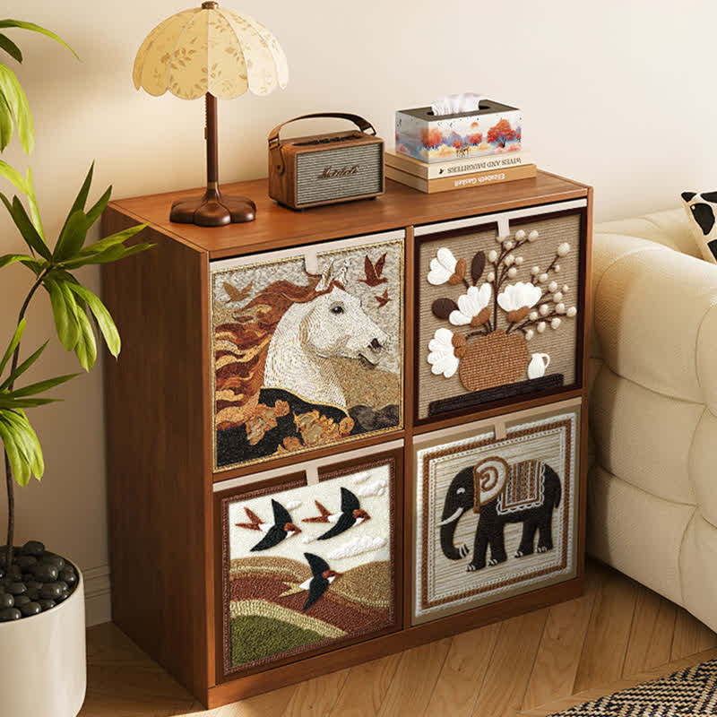 Panier de rangement en tissu de style rétro avec motif de cheval et d'oiseau - image 2