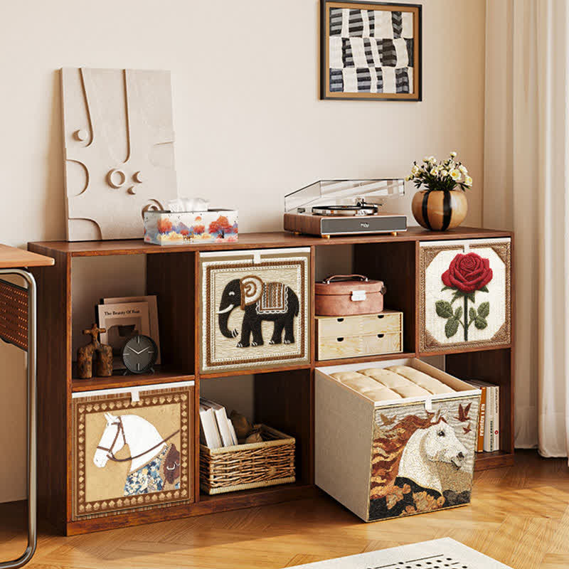 Panier de rangement en tissu de style rétro avec motif de cheval et d'oiseau - image 3
