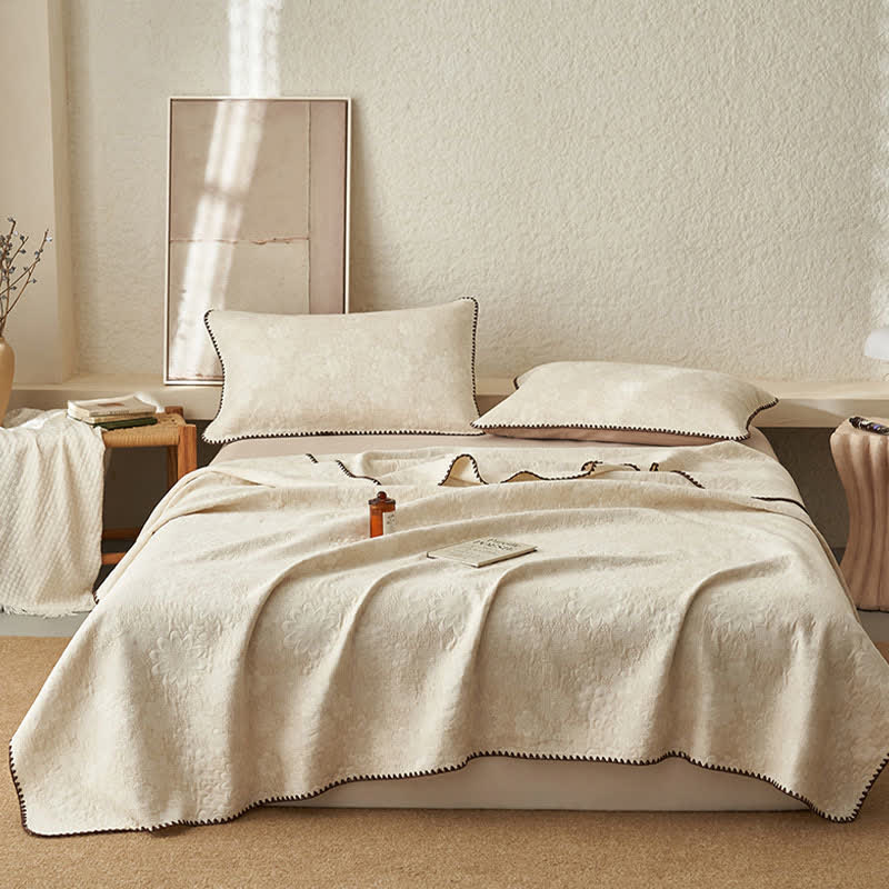courtepointe texturée en coton et lin à motifs floraux - Couette avec 2 taies d'oreiller - 230 cm x 240 cm - image 0