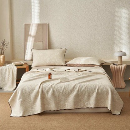 courtepointe en coton et lin texturé à motif lapin - Couette avec 2 taies d'oreiller - 230 cm x 240 cm - image 0