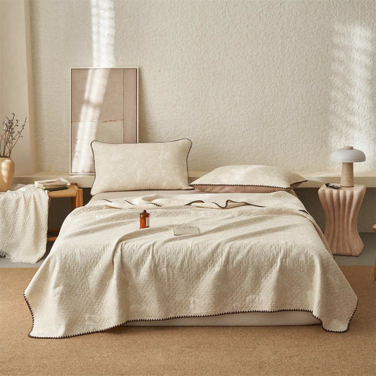 courtepointe en coton et lin texturé à motif lapin - Couette avec 2 taies d'oreiller - 230 cm x 240 cm - image 0