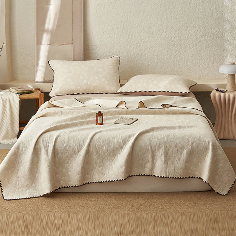Couette en coton et lin à motif de feuilles - Couette avec 2 taies d'oreiller - 230 cm x 240 cm - image 0