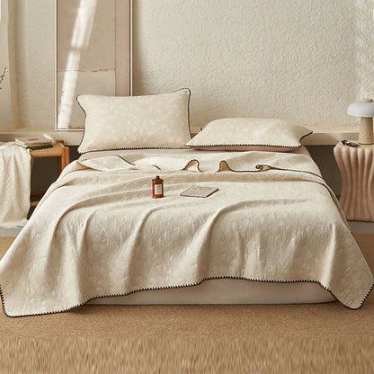 Couette en coton et lin à motif de feuilles - Couette avec 2 taies d'oreiller - 230 cm x 240 cm - image 0
