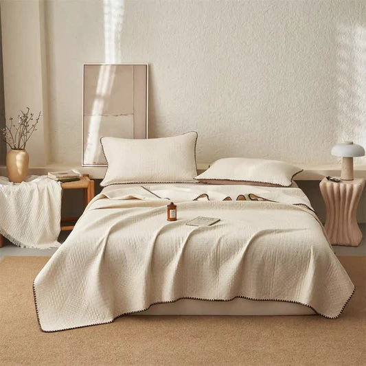 Couette en coton et lin gaufré texturé - Couette avec 2 taies d'oreiller - 230 cm x 240 cm - image 0