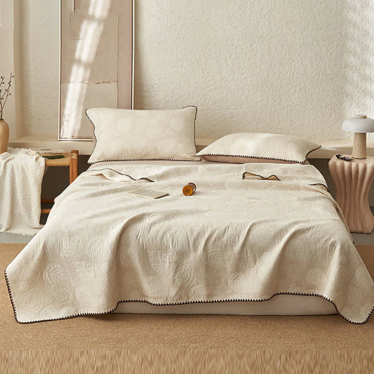 Couette texturée en coton et lin à motif botanique de feuilles - Couette avec 2 taies d'oreiller - 230 cm x 240 cm - image 0