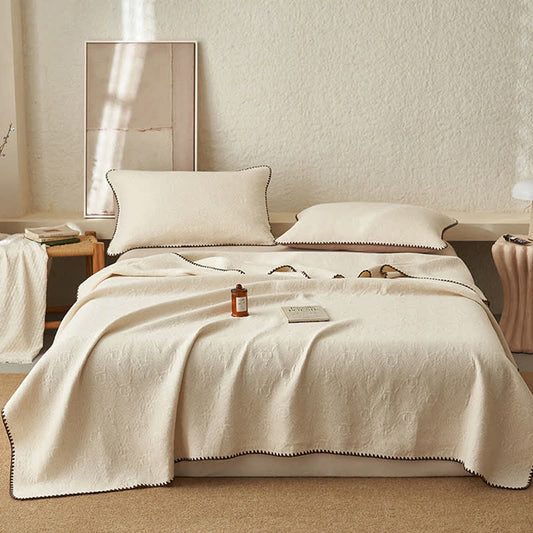 courtepointe structurée, géométrique et florale en coton et lin - Couette avec 2 taies d'oreiller - 230 cm x 240 cm - image 0