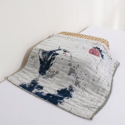 Torchon de cuisine en gaze de coton à motif « chat de campagne et fruits » - image 4