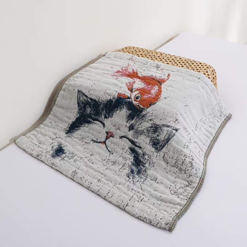 Torchon de cuisine en gaze de coton à motif « chat de campagne et fruits » - image 2