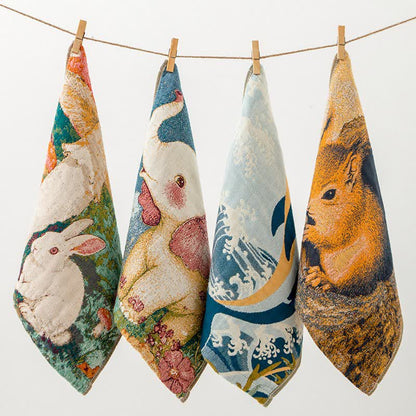 Torchon de cuisine en gaze de coton avec un joli motif animalier - Ensemble de 4 - 35 cm x 35 cm - image 5