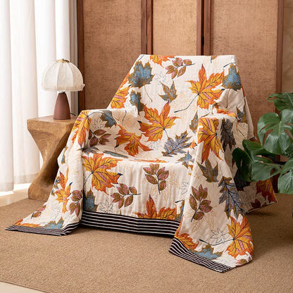 Couverture réversible en gaze de coton à motif de feuilles d'érable - 230 cm x 250 cm - image 0