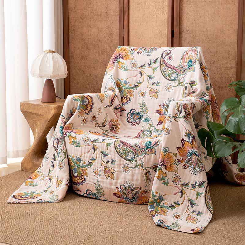 Couverture vintage en gaze de coton de style ethnique - 230 cm x 250 cm - image 0
