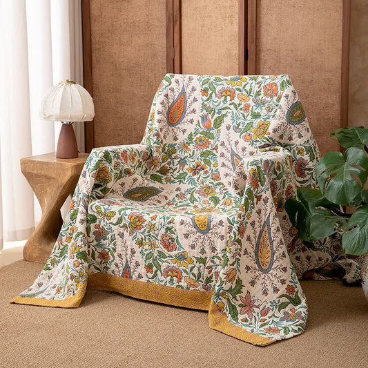 Couverture réversible en gaze de coton à motifs cachemire et floraux - 230 cm x 250 cm - image 0