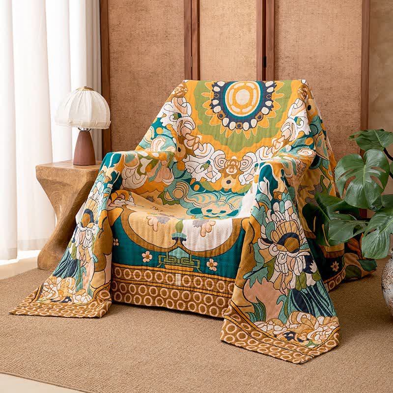 Couverture luxueuse en gaze de coton rétro à motif floral - 230 cm x 250 cm - image 0
