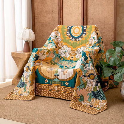 Couverture luxueuse en gaze de coton rétro à motif floral - 230 cm x 250 cm - image 0
