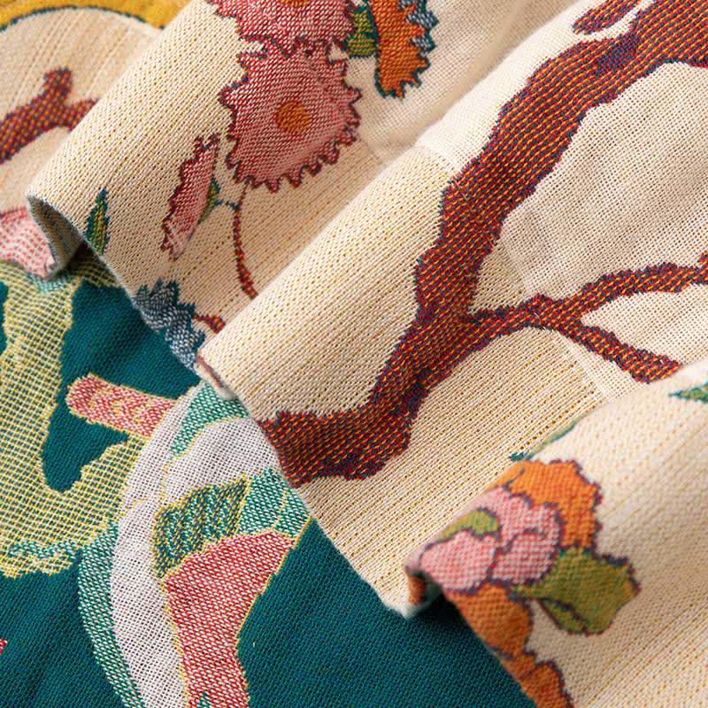 Couverture en gaze de coton de style champêtre avec motifs floraux et d'oiseaux - image 5