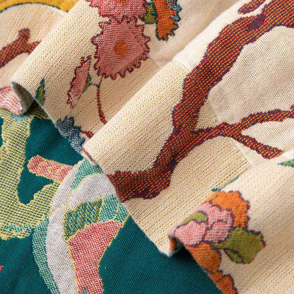 Couverture en gaze de coton de style champêtre avec motifs floraux et d'oiseaux - image 5