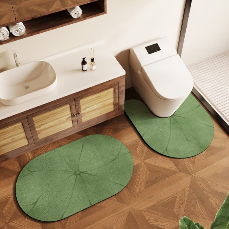 tapis de bain en gel de silice à la feuille de lotus - Vert - ovale et en forme de U - 45 cm x 70 cm + 90 cm x 60 cm - image 0