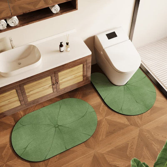 tapis de bain en gel de silice à la feuille de lotus - Vert - ovale et en forme de U - 45 cm x 70 cm + 90 cm x 60 cm - image 0