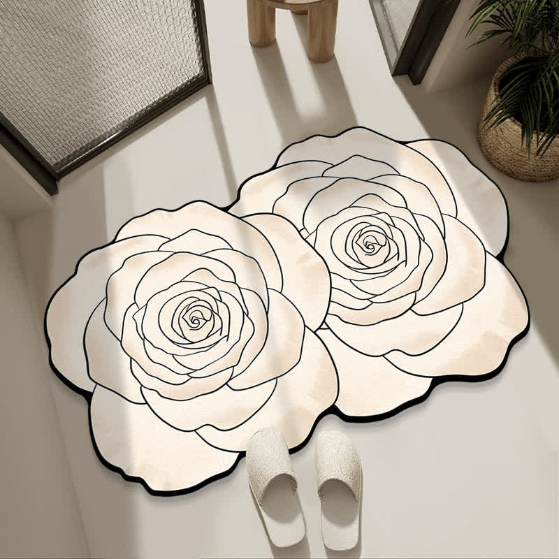 Tapis de bain en terre de diatomées, inspiré des roses - Blanc - 80 cm x 120 cm - image 1