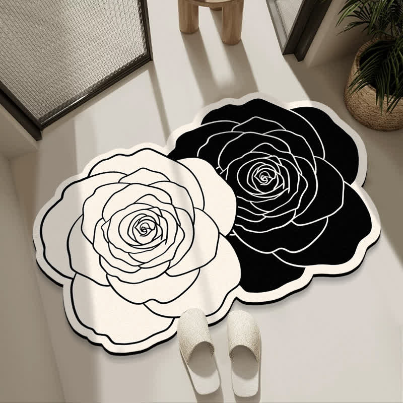 Tapis de bain en terre de diatomées, inspiré des roses - Noir et blanc - 80 cm x 120 cm - image 3