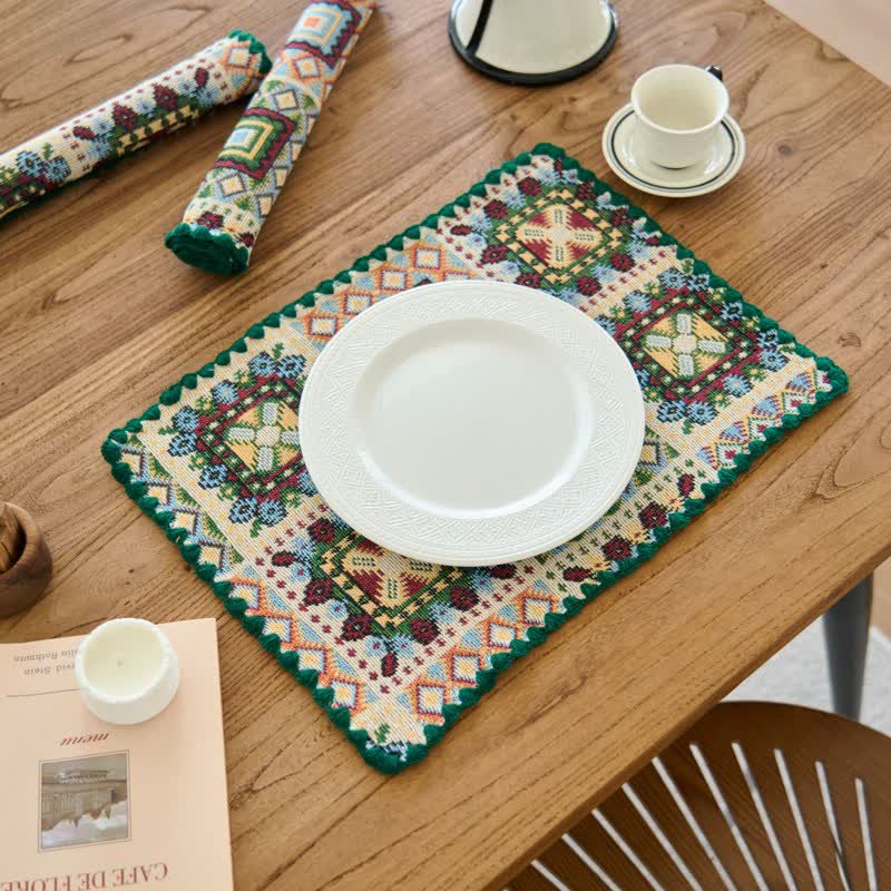 Sets de table vintage en tissu jacquard à motif géométrique vintage (3 pièces) - Beige - 3 pièces - 30 cm x 45 cm - image 1