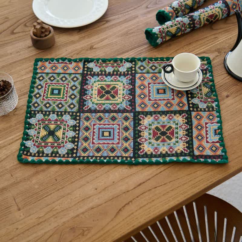 Sets de table vintage en tissu jacquard à motif géométrique vintage (3 pièces) - Noir - 3 pièces - 30 cm x 45 cm - image 2