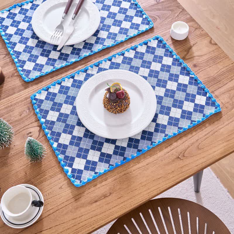 Sets de table en tissu jacquard à motif losanges (4 pièces) - image 4