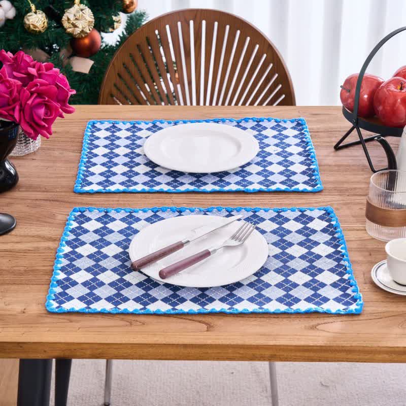 Sets de table en tissu jacquard à motif losanges (4 pièces) - Bleu - 4 pièces - 30 cm x 45 cm - image 3
