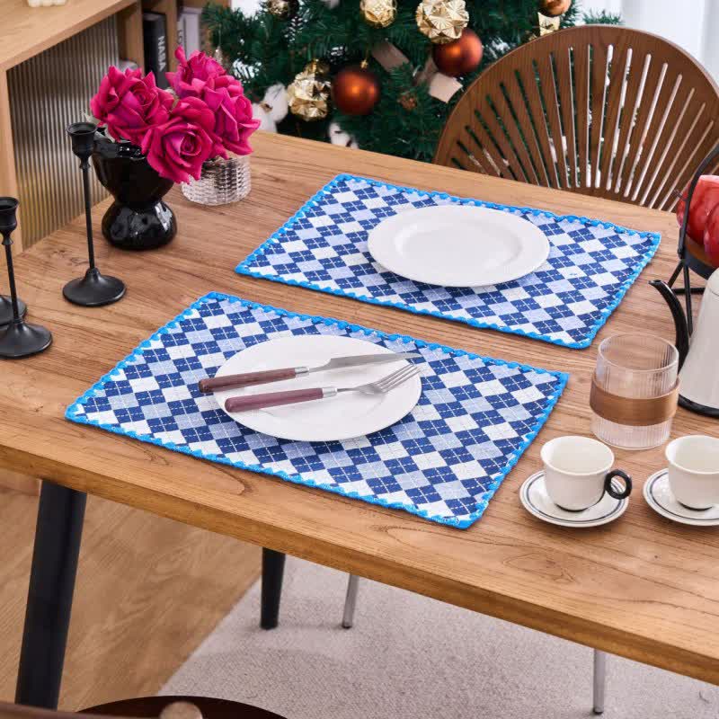 Sets de table en tissu jacquard à motif losanges (4 pièces) - image 0