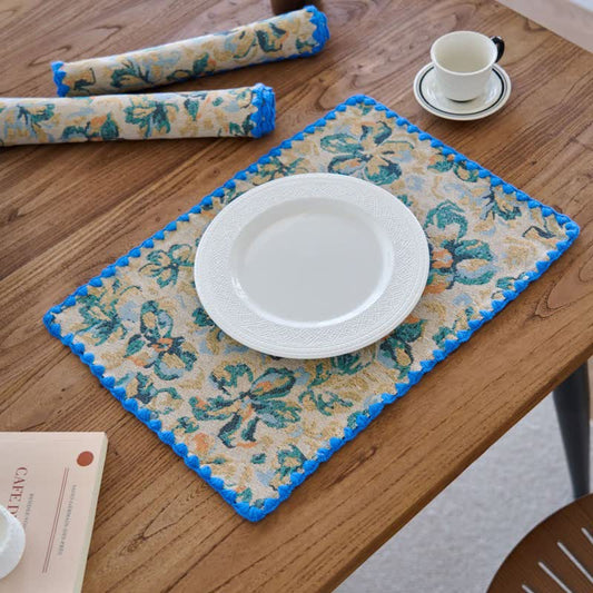 Set de table en tissu jacquard bleu rustique à motif floral - 3 pièces - 30 cm x 45 cm - image 0