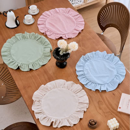 Sets de table minimalistes, unis et à bord volanté (4 pièces) - Ensemble (Rose+Beige+Bleu+Vert) - 4 pièces - 38 cm - image 0