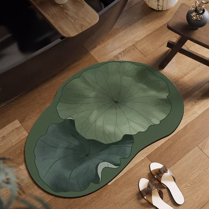 Tapis de bain en terre de diatomées, inspiré des feuilles de lotus - Vert - 60 cm x 90 cm - image 0